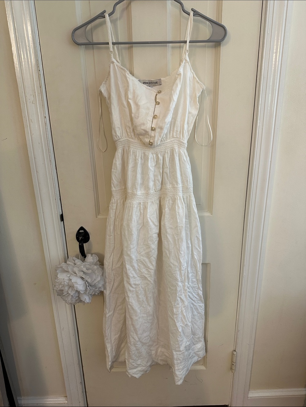 Urban Outfitters White Tiered Button Midi Dress